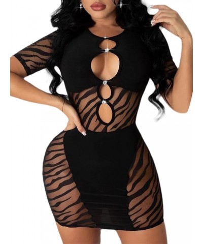 Women's Hollow Out Short Sleeve Bodycon Dress SheerDress Black Z $10.12 Dresses