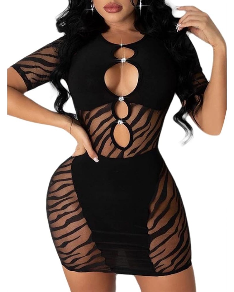 Women's Hollow Out Short Sleeve Bodycon Dress SheerDress Black Z $10.12 Dresses