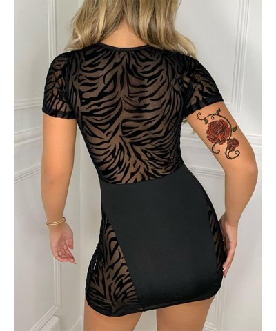 Women's Hollow Out Short Sleeve Bodycon Dress SheerDress Black Z $10.12 Dresses