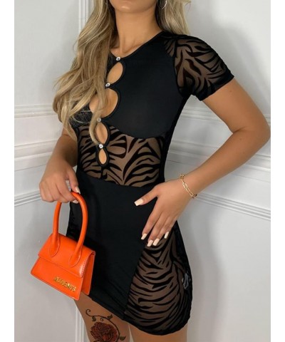 Women's Hollow Out Short Sleeve Bodycon Dress SheerDress Black Z $10.12 Dresses