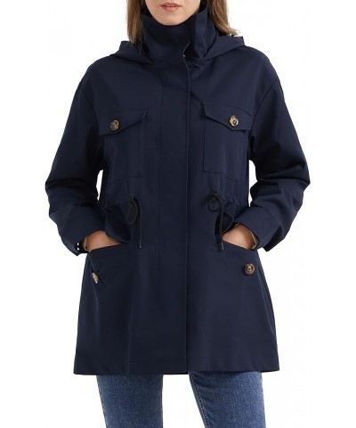 Women's Short Windproof Trench Coat Outdoor Lightweight Hooded Coat Navy $31.17 Jackets