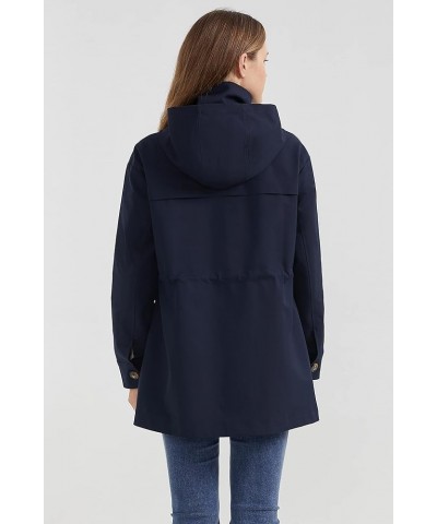 Women's Short Windproof Trench Coat Outdoor Lightweight Hooded Coat Navy $31.17 Jackets