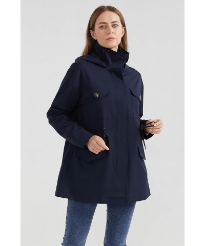 Women's Short Windproof Trench Coat Outdoor Lightweight Hooded Coat Navy $31.17 Jackets