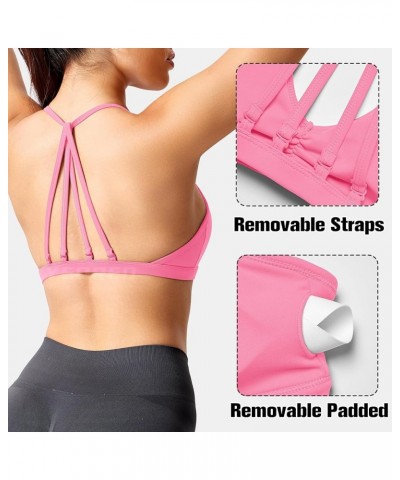 Workout Sports Bras for Women Padded Strappy Open Back Gym Bra Lorelie Light Impact Criss Cross Yoga Crop Top 0 Light Pink $1...