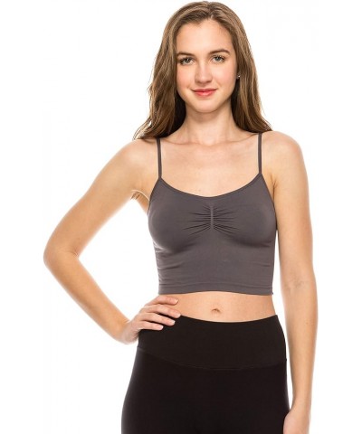 American Made Women’s Cami Tank Top – Sleeveless Crop Ruched Sports Bra Basic Stretch Camisole Yoga Workout Active Charcoal $...