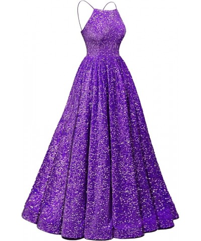 A Line Sequin 2024 Prom Dresses Long Spaghetti Straps Evening Dresses Sleeveless Formal Gowns for Women Purple $40.79 Dresses