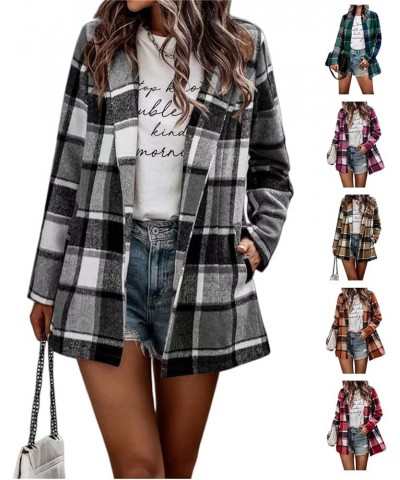 Womens Lounge Plaid Lapel Woolen Button Up Long Shirts Coat Casual Long Sleeve Tartan Shacket Jacket with Pockets Shortgreen ...