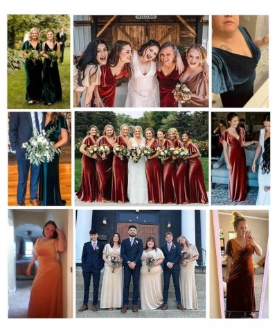 Flutter Sleeve Velvet Bridesmaids Dresses V Neck Women Wedding Long Bridesmaid Dresses for Fall Champagne $50.82 Dresses