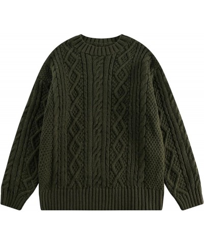 Cable Knit Sweater Women Oversized Knitted Fall Long Sleeve Knit Beige Pullover Chunky Sweaters for Men 29-army Green 3 $30.0...