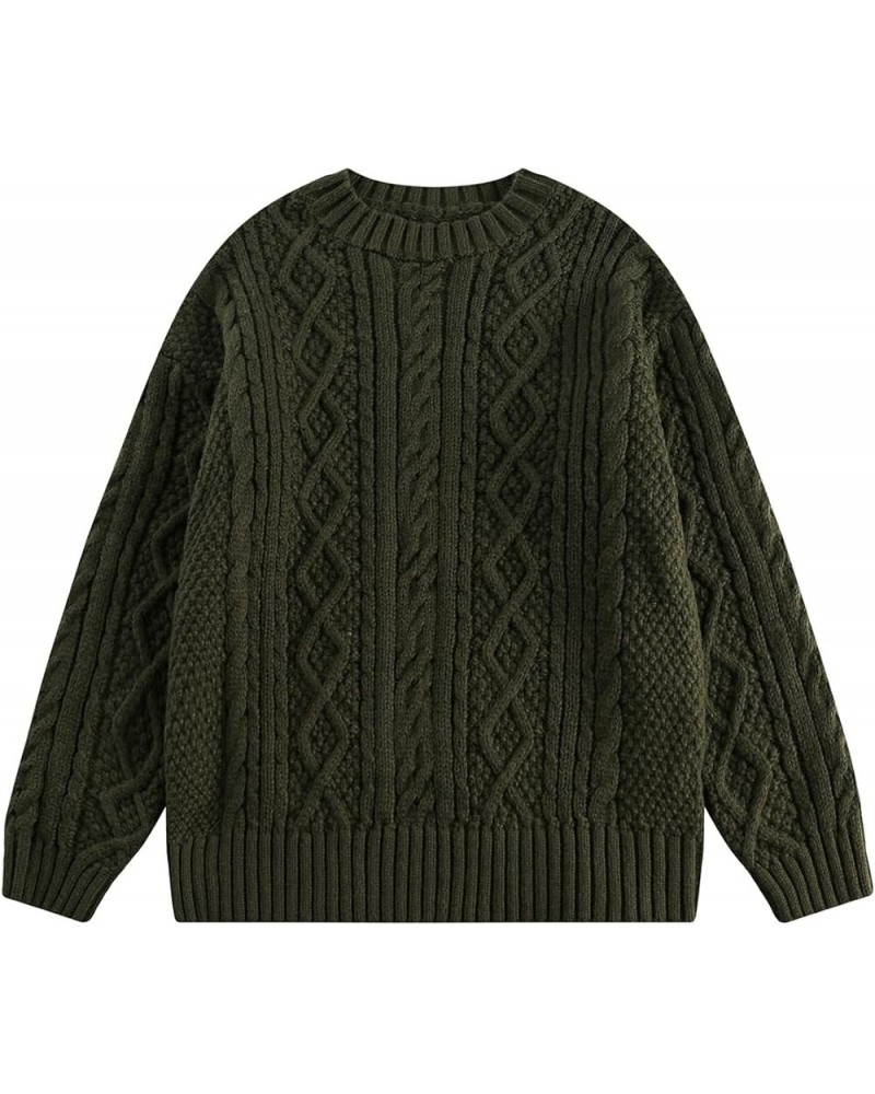 Cable Knit Sweater Women Oversized Knitted Fall Long Sleeve Knit Beige Pullover Chunky Sweaters for Men 29-army Green 3 $30.0...