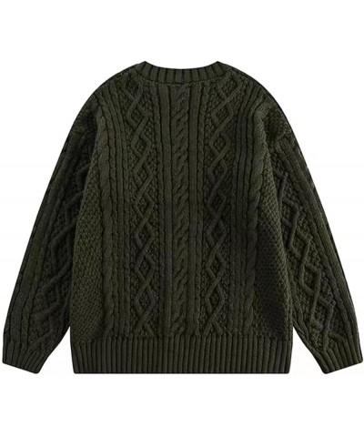 Cable Knit Sweater Women Oversized Knitted Fall Long Sleeve Knit Beige Pullover Chunky Sweaters for Men 29-army Green 3 $30.0...