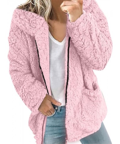 Womens Fuzzy Fleece Open Front Hooded Cardigan Jackets Sherpa Outerwear Coats Winter Coat for Women 2023 Trendy Z7-pink $10.0...