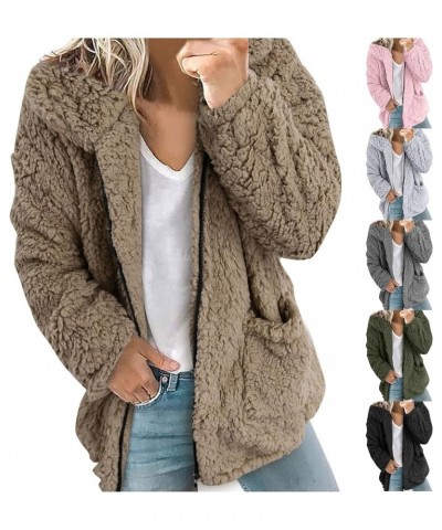 Womens Fuzzy Fleece Open Front Hooded Cardigan Jackets Sherpa Outerwear Coats Winter Coat for Women 2023 Trendy Z7-pink $10.0...