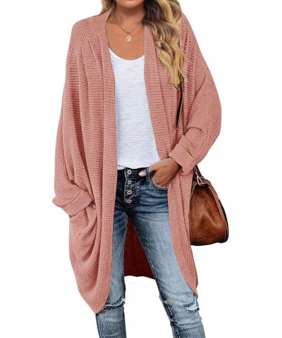 Women's 2024 Fall Waffle Knit Batwing Long Sleeve Cardigan Loose Open Front Sweater Coat Salmon $24.63 Sweaters