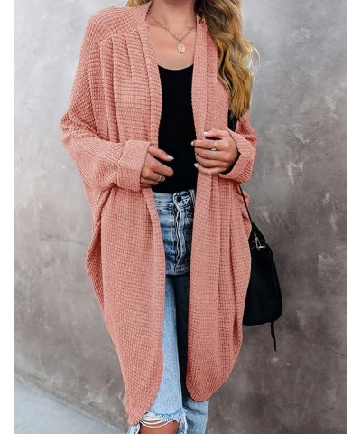 Women's 2024 Fall Waffle Knit Batwing Long Sleeve Cardigan Loose Open Front Sweater Coat Salmon $24.63 Sweaters