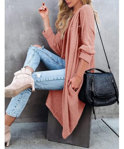 Women's 2024 Fall Waffle Knit Batwing Long Sleeve Cardigan Loose Open Front Sweater Coat Salmon $24.63 Sweaters