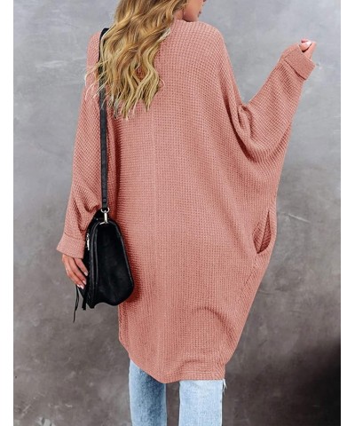 Women's 2024 Fall Waffle Knit Batwing Long Sleeve Cardigan Loose Open Front Sweater Coat Salmon $24.63 Sweaters