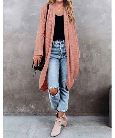 Women's 2024 Fall Waffle Knit Batwing Long Sleeve Cardigan Loose Open Front Sweater Coat Salmon $24.63 Sweaters