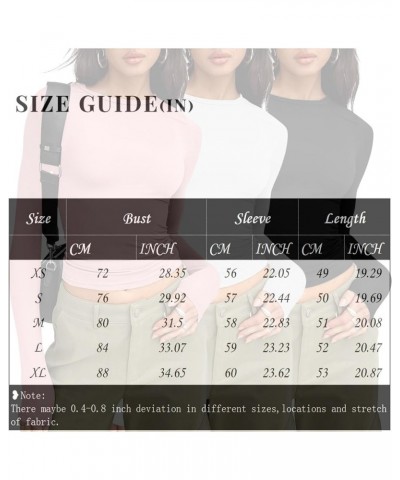 3 Pieces Women Solid Basic Crop Tops Shirts Going Out Spring Fashion Layer Slim Fit Y2k Long Sleeve Crew Neck Top $3pc-khaki ...