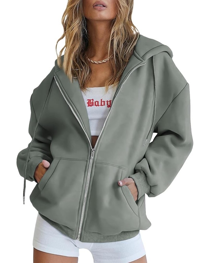 Women's Cute Hoodies Teen Girl Fall Jacket Oversized Sweatshirts Casual Drawstring Zip Up Y2K Hoodie with Pocket Lightgreen $...