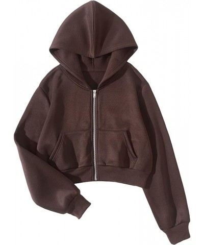 Women's Casual Long Sleeve Zip Up Hoodie Jacket Drop Shoulder Crop Sweatshirts Chocolate Brown $17.27 Hoodies & Sweatshirts