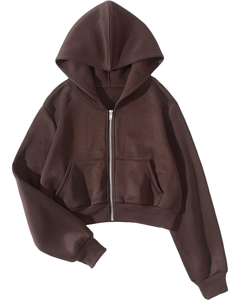 Women's Casual Long Sleeve Zip Up Hoodie Jacket Drop Shoulder Crop Sweatshirts Chocolate Brown $17.27 Hoodies & Sweatshirts