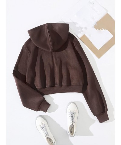 Women's Casual Long Sleeve Zip Up Hoodie Jacket Drop Shoulder Crop Sweatshirts Chocolate Brown $17.27 Hoodies & Sweatshirts