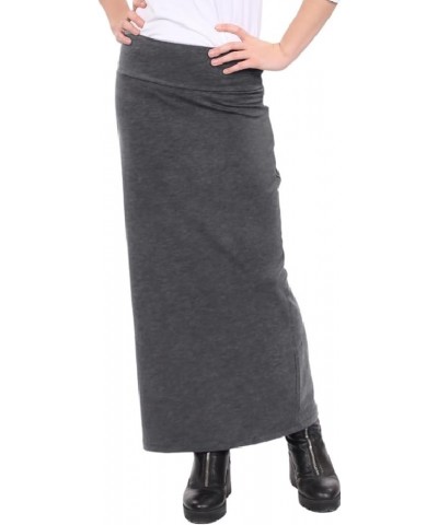 Women's Modest Cotton Stretch Long Maxi Pencil Skirt Dark Charcoal Grey $27.67 Skirts