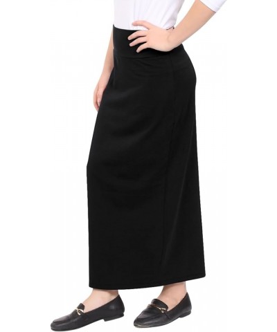 Women's Modest Cotton Stretch Long Maxi Pencil Skirt Dark Charcoal Grey $27.67 Skirts