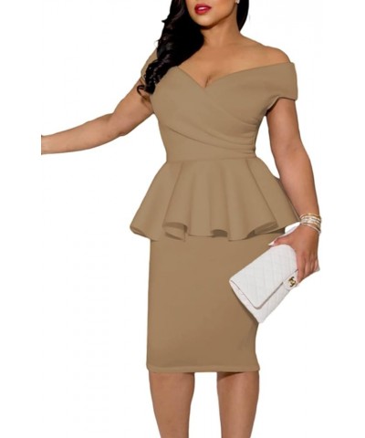 Church Dresses for Women Vintage Ruffle Peplum Wear to Work Office Business Cocktail Party Pencil Knee Dress 2 Coffee $21.42 ...