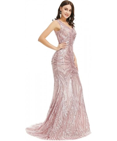 Women Pink Sequins Mermaid Sleeveless Evening Dress High Slit Party Prom Gowns Pink $58.75 Dresses