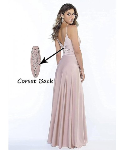 V Neck Bridesmaid Dresses Satin Long with Slit A-line Prom Dresses for Women Evening Party Gowns Plum $25.85 Dresses