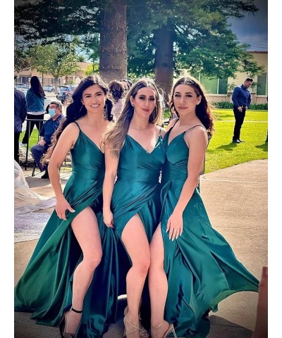 V Neck Bridesmaid Dresses Satin Long with Slit A-line Prom Dresses for Women Evening Party Gowns Plum $25.85 Dresses