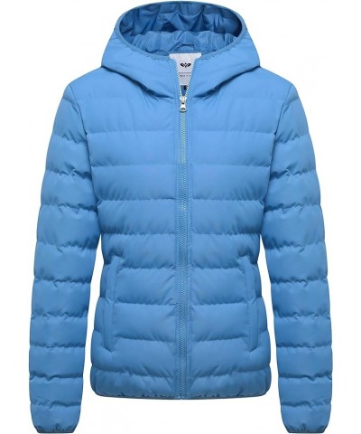 Women's Hooded Packable Full-Zip Short Jacket Quilted Warm Lightweight Winter Coat Acid Blue $27.53 Jackets