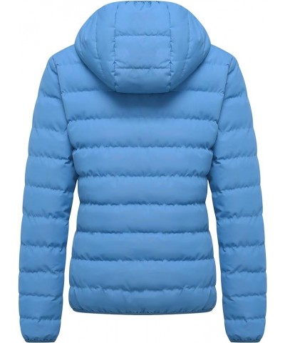 Women's Hooded Packable Full-Zip Short Jacket Quilted Warm Lightweight Winter Coat Acid Blue $27.53 Jackets