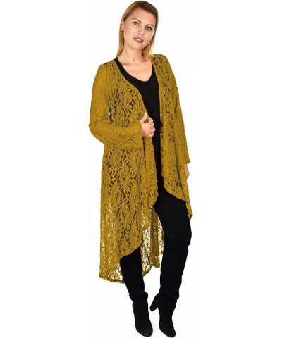 Women Plus Size High Low Open Front Duster Cardigan Jacket Mustard $23.39 Sweaters