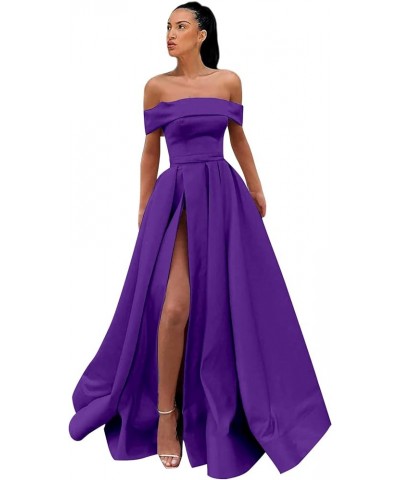 Women's Off Shoulder Prom Dresses Long Ball Gown Slit Backless Formal Evening Gown Party Dress with Pockets Purple $40.85 Dre...