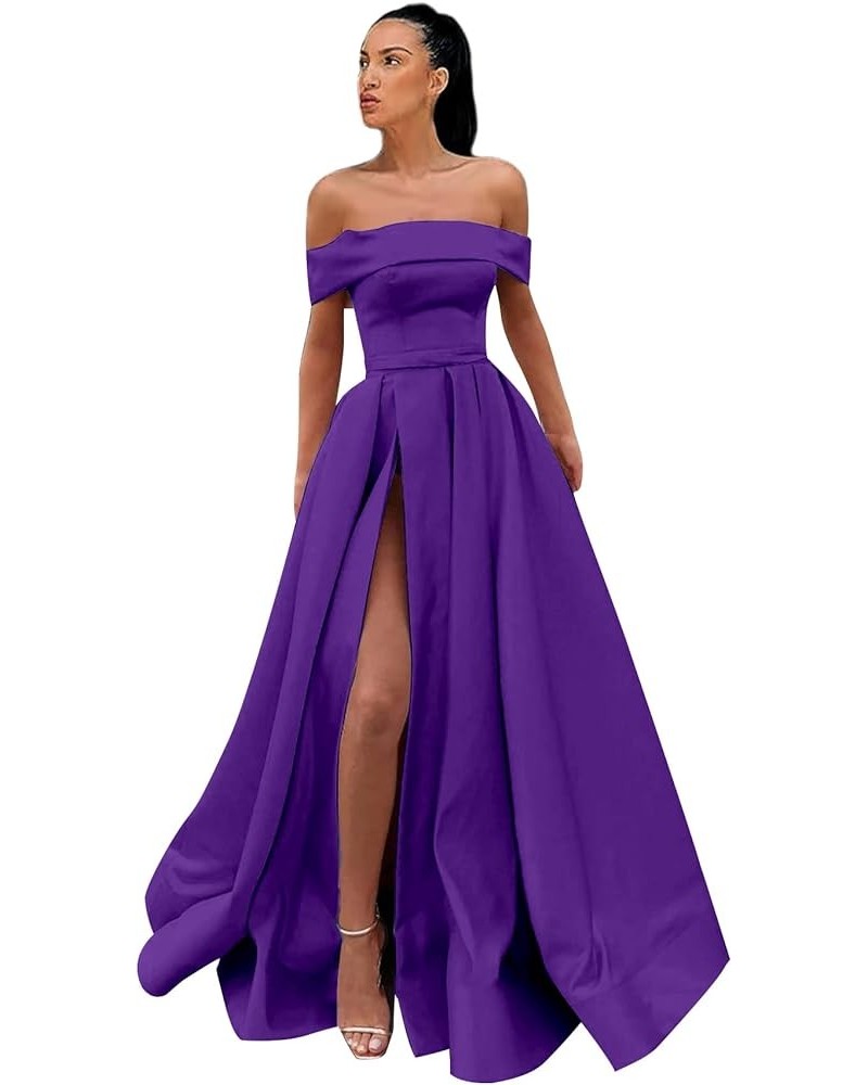 Women's Off Shoulder Prom Dresses Long Ball Gown Slit Backless Formal Evening Gown Party Dress with Pockets Purple $40.85 Dre...