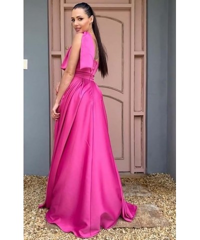 One Shoulder Satin Bridesmaid Dresses for Women Bow Strap Long Prom Evening Dress with Pockets Emerald Green $35.20 Dresses