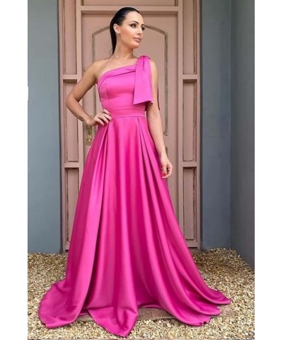 One Shoulder Satin Bridesmaid Dresses for Women Bow Strap Long Prom Evening Dress with Pockets Emerald Green $35.20 Dresses