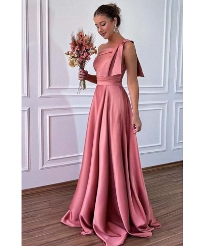 One Shoulder Satin Bridesmaid Dresses for Women Bow Strap Long Prom Evening Dress with Pockets Emerald Green $35.20 Dresses