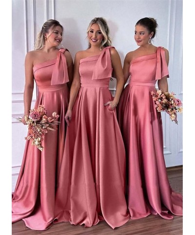 One Shoulder Satin Bridesmaid Dresses for Women Bow Strap Long Prom Evening Dress with Pockets Emerald Green $35.20 Dresses