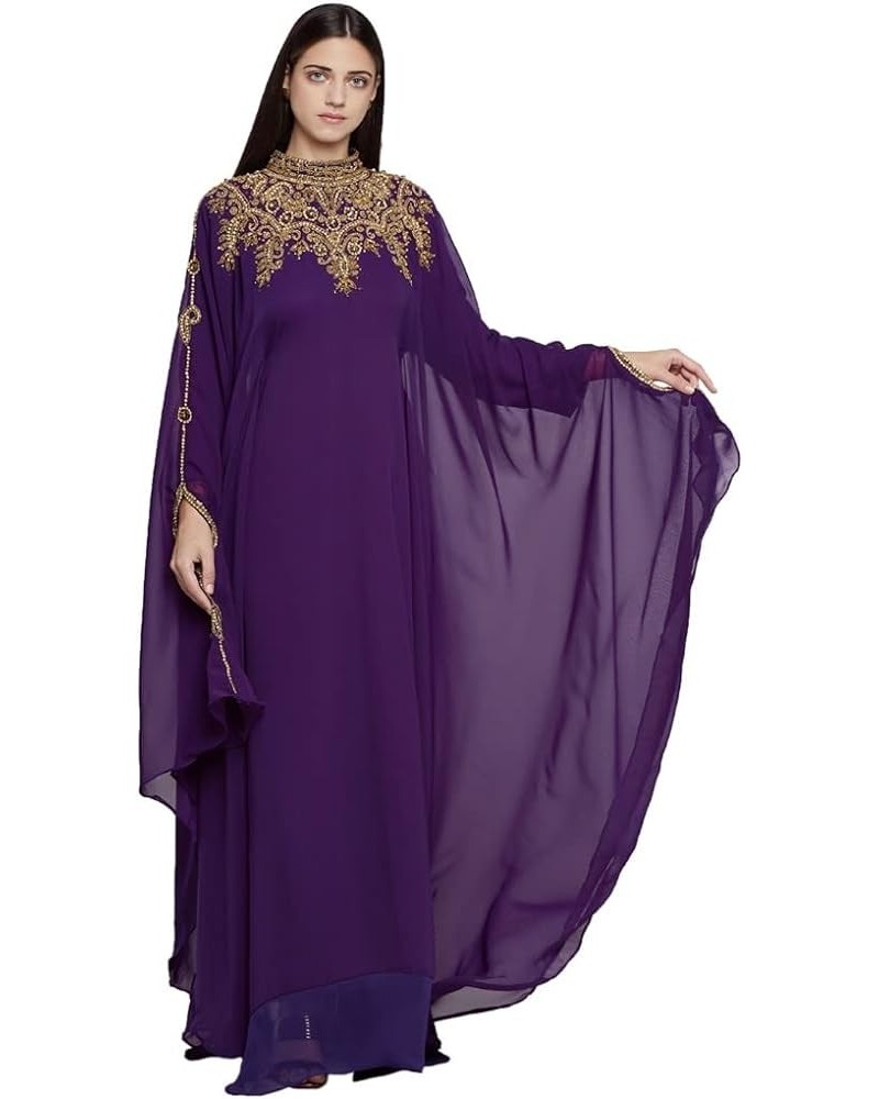 Women Kaftan Farasha Long Maxi Dress Long Sleeves Ethnic, Bridal, Evening, Party, Dress with Free Scarf Purple $33.52 Dresses