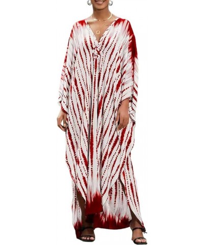 Kaftan Dresses for Women Long Beach Swimsuit Cover Up Plus Size Caftan Summer Cover Ups A-red Tie-dye $14.85 Swimsuits