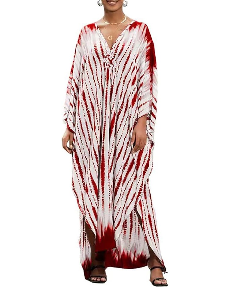 Kaftan Dresses for Women Long Beach Swimsuit Cover Up Plus Size Caftan Summer Cover Ups A-red Tie-dye $14.85 Swimsuits