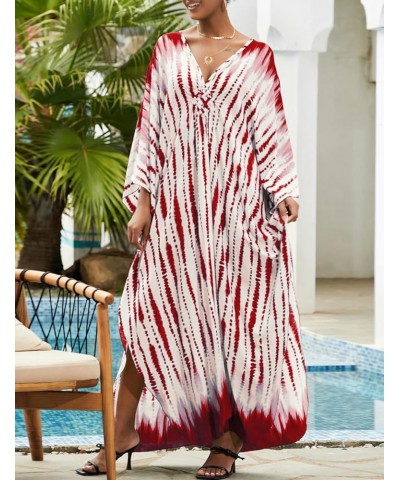 Kaftan Dresses for Women Long Beach Swimsuit Cover Up Plus Size Caftan Summer Cover Ups A-red Tie-dye $14.85 Swimsuits