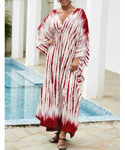 Kaftan Dresses for Women Long Beach Swimsuit Cover Up Plus Size Caftan Summer Cover Ups A-red Tie-dye $14.85 Swimsuits