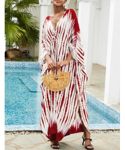 Kaftan Dresses for Women Long Beach Swimsuit Cover Up Plus Size Caftan Summer Cover Ups A-red Tie-dye $14.85 Swimsuits