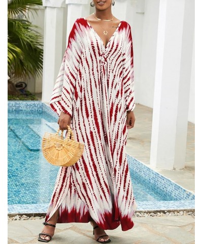 Kaftan Dresses for Women Long Beach Swimsuit Cover Up Plus Size Caftan Summer Cover Ups A-red Tie-dye $14.85 Swimsuits