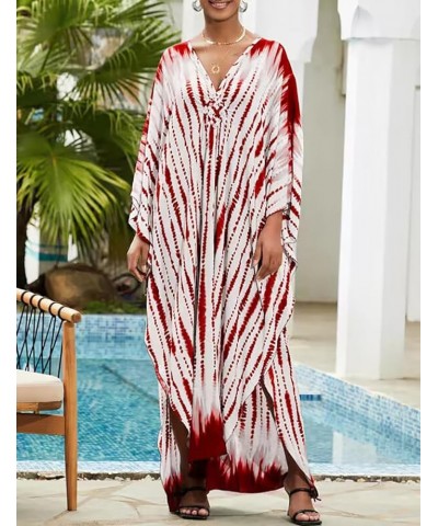 Kaftan Dresses for Women Long Beach Swimsuit Cover Up Plus Size Caftan Summer Cover Ups A-red Tie-dye $14.85 Swimsuits